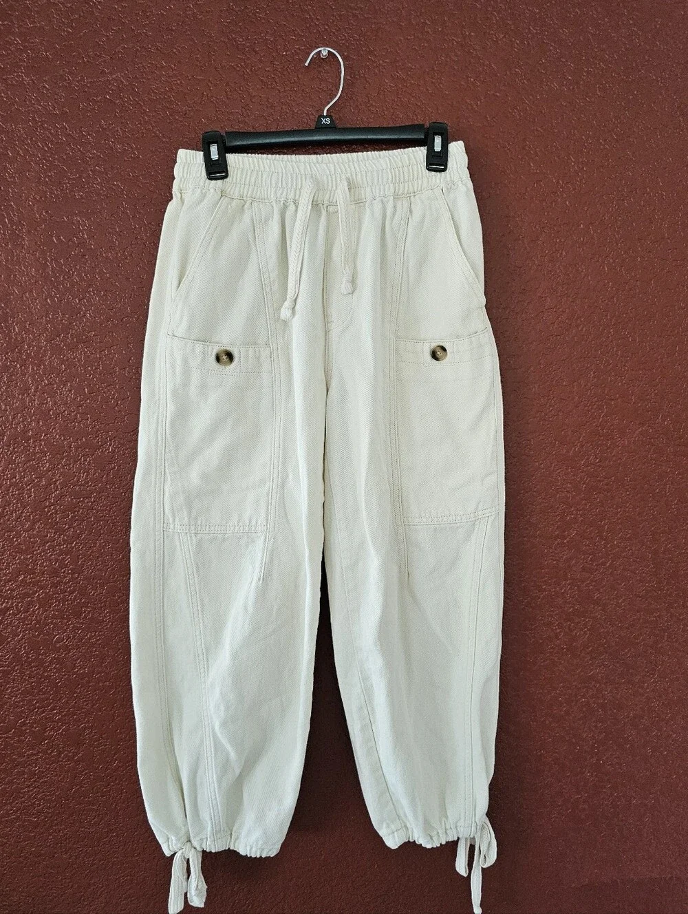 Casual Drawstring Cargo Pants - Cream - Picture 2 of 9